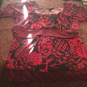 Dressy tie back black and red stretchy Top